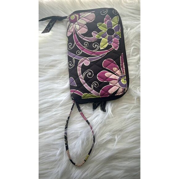 Vera Bradley Zip Around Wallet Wristlet Purple Punch Cotton Floral - Picture 1 of 3